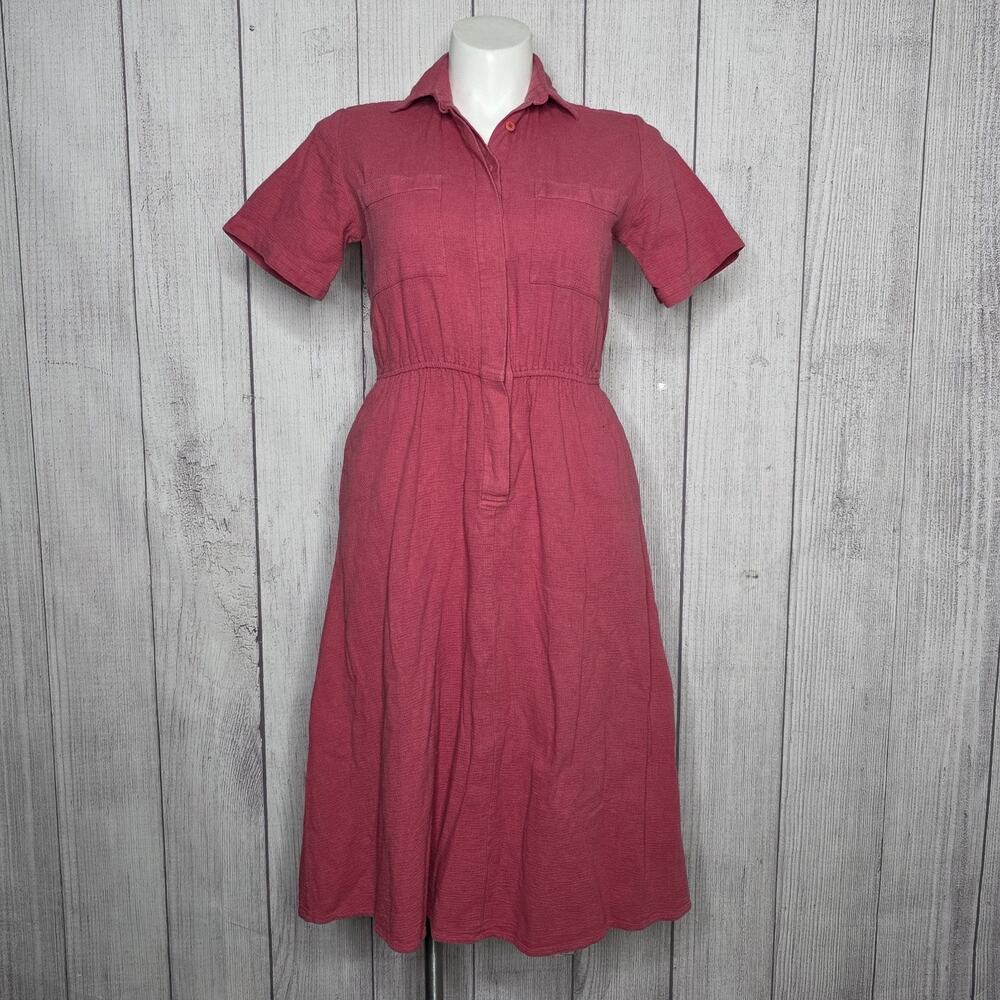 Vintage 90s LL Bean Cool Weave Shirt Dress Pink Cotton, Size 10
